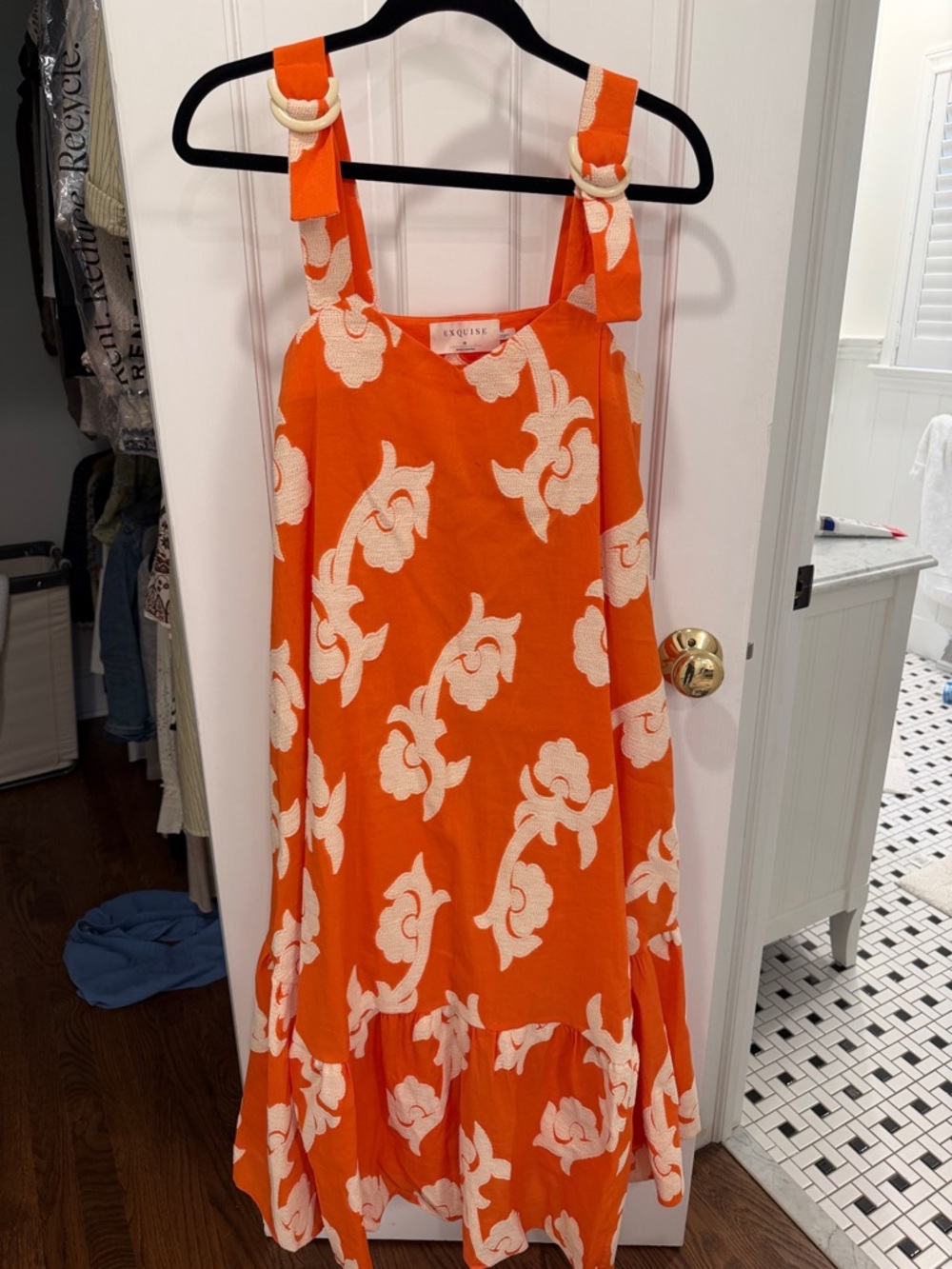 Kensie Orange Floral Maxi Dress with Cream Print
